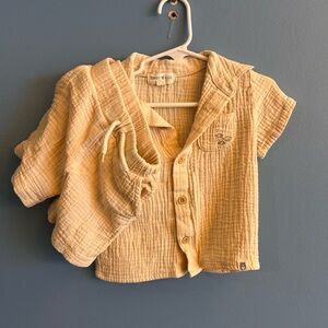 Tan Kids Button Up Matching Short Set